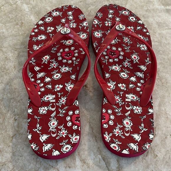 COACH Floral Red Flip Flops Size 8 - Picture 4 of 6